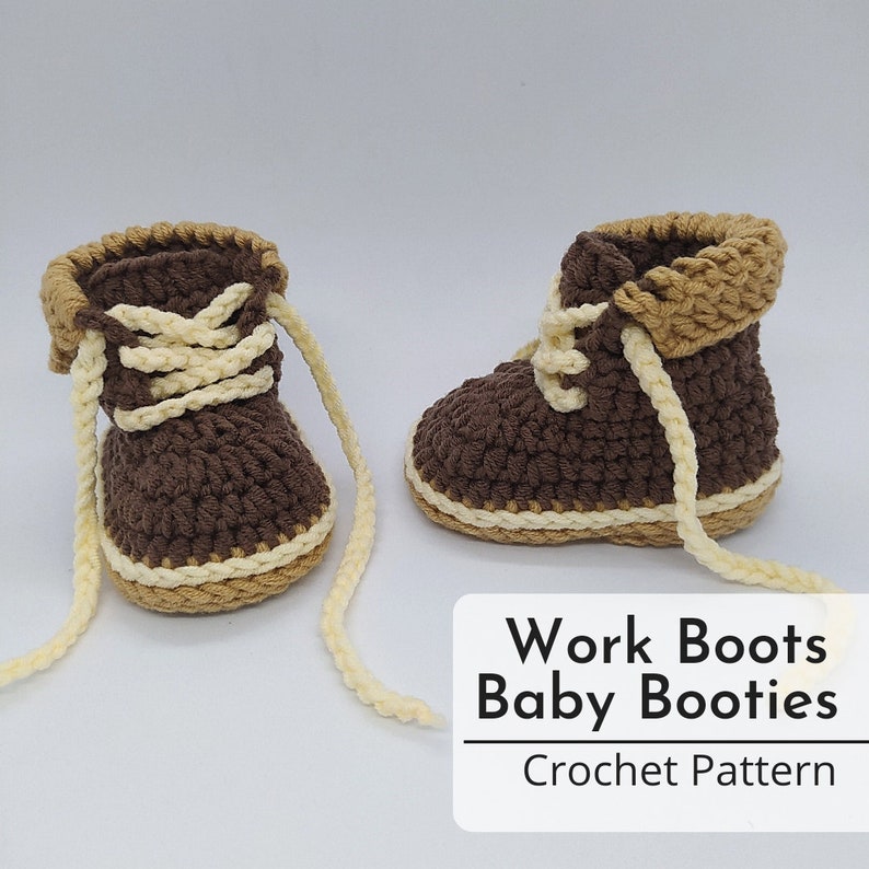 Crochet Pattern & Video Tutorial : Work Boots Baby Booties image 1