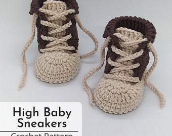 Crochet Pattern PDF - Baby Booties, High Sneakers, Baby Shoes, Baby Boots