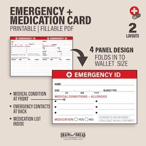 Emergency ID Wallet Card - Customisable Medical Info, Personal Details, Emergency Contacts | Printable Instant Download