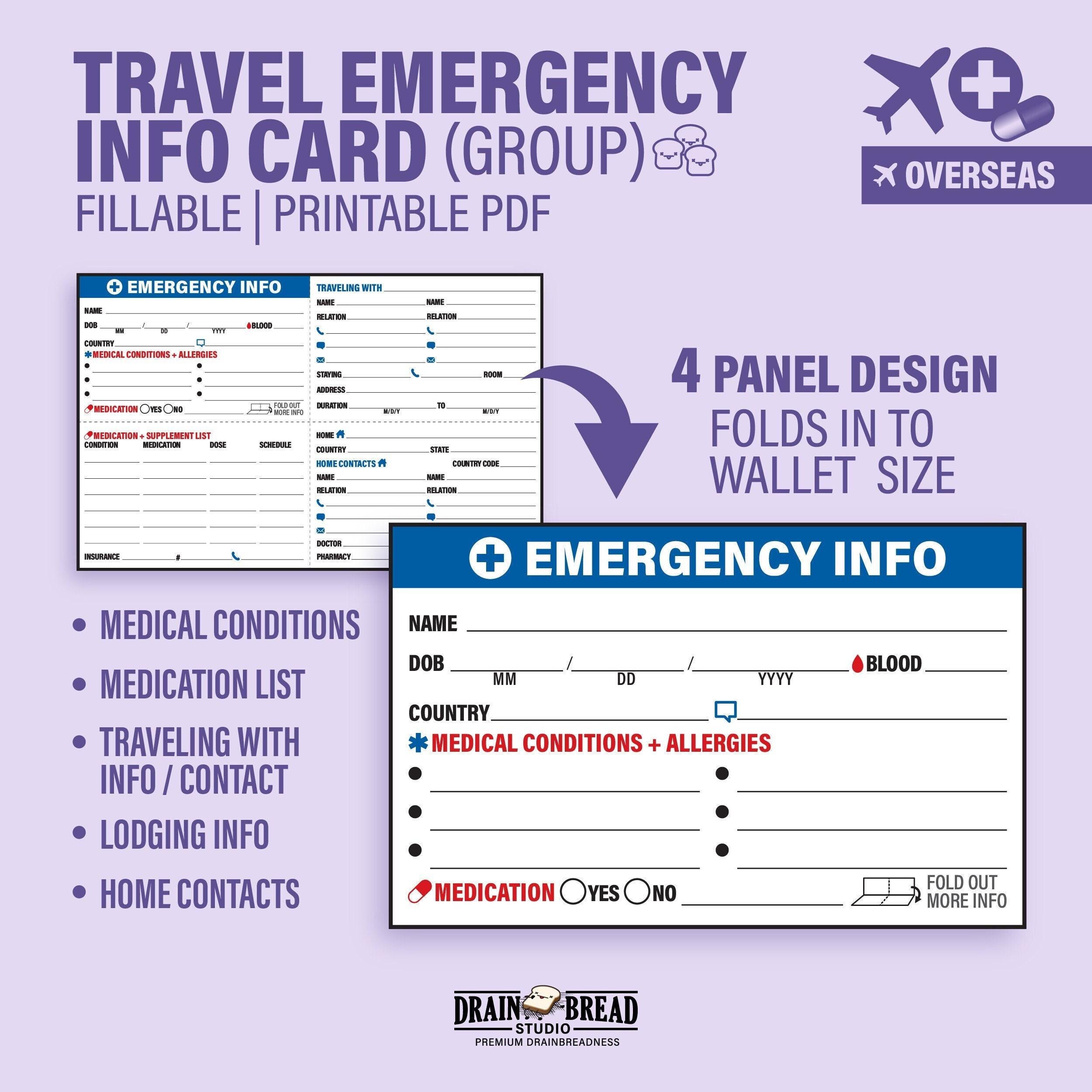 international emergency medical card template