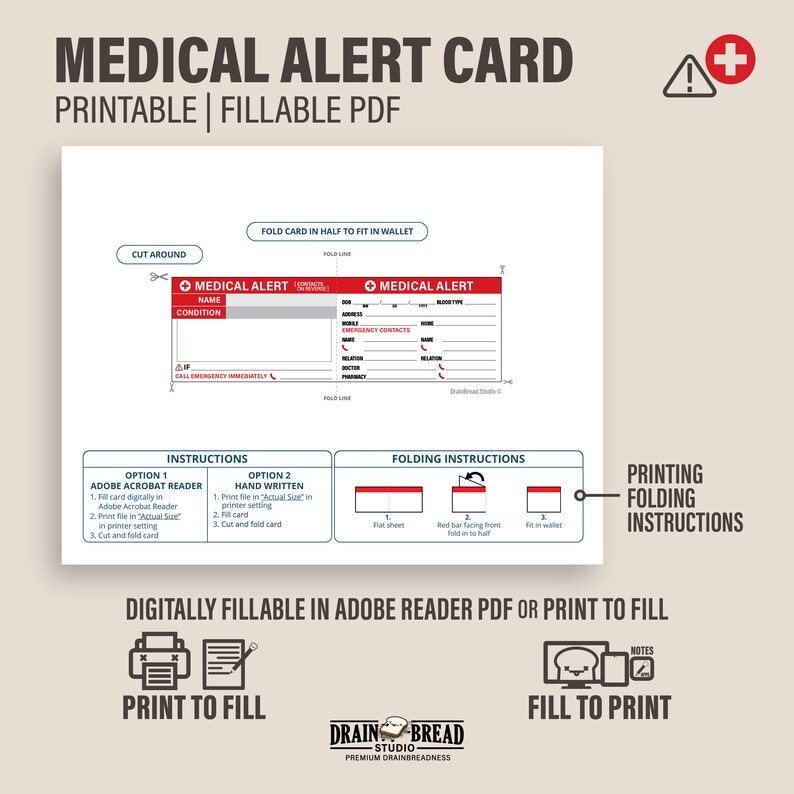 Medical Alert ID With Customisable Emergency Instructions Emergency