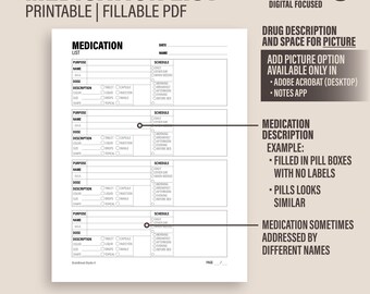 Medication Tracking List | Printable Medication Schedule, Med Info (Digital Download)