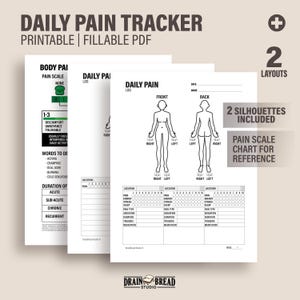 Daily Pain Tracker Pain Symptoms Log Pain Management | Printable Fillable Instant Download PDF
