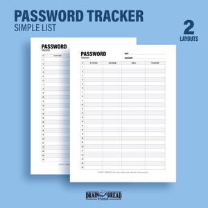 Wachtwoorden Tracker Accounts Trackerrijindeling | Afdrukbaar en invulbaar pdf-bestand direct downloaden