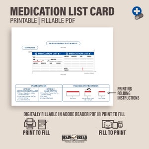 Medication List Card With Medication List Wallet Card Fill and Print ...