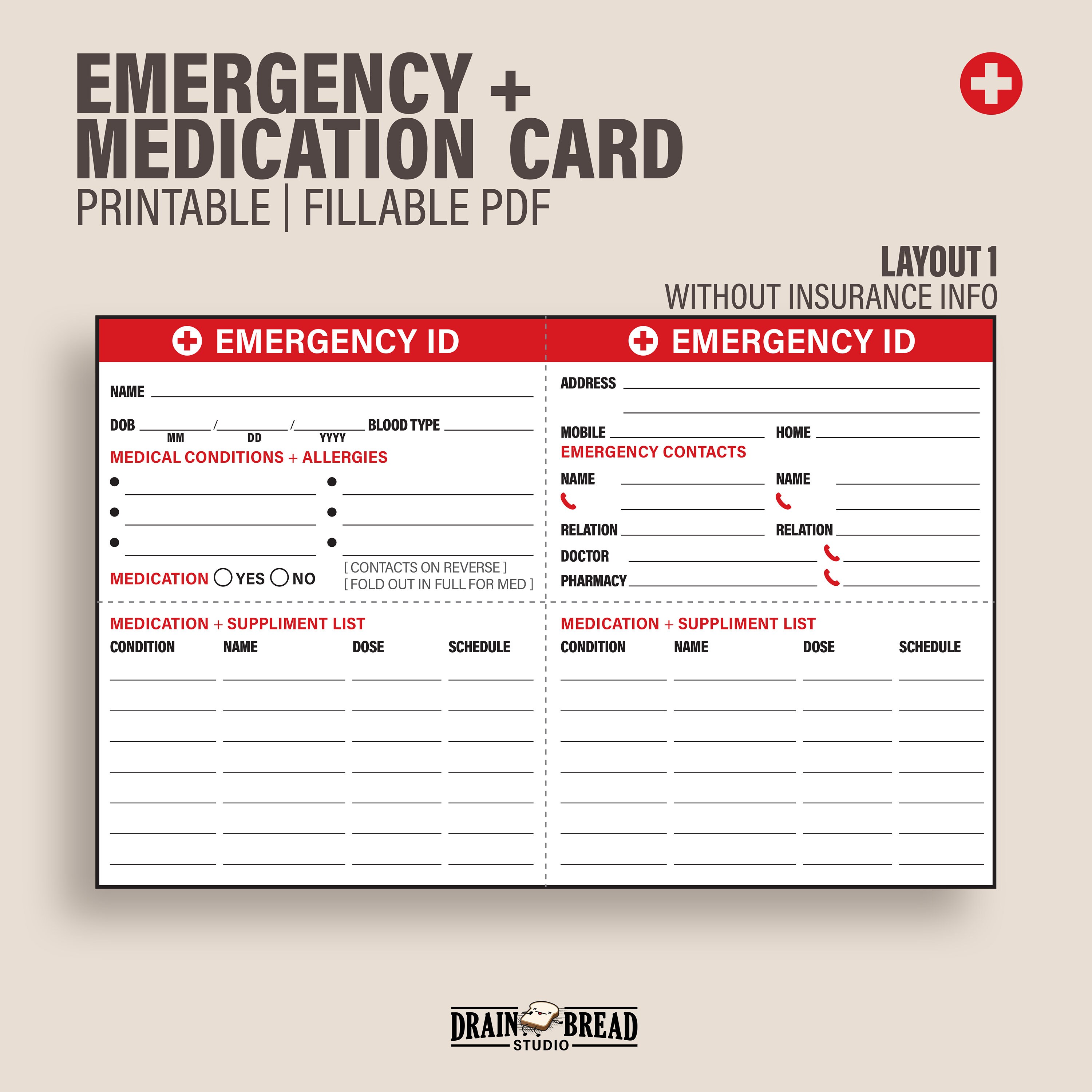 Emergency ID Card Medication List Wallet Card Emergency Etsy Australia