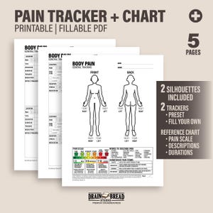 Schmerz symptome Tracker Paket mit voreingestellten oder anpassbaren Trackern Schmerztabelle 2 Körpersilhouetten | Druckbare befüllbare Sofort-Download