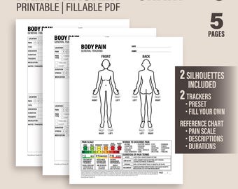 Pain Tracker Printable | Body Map, Symptom Chart (Fillable PDF)
