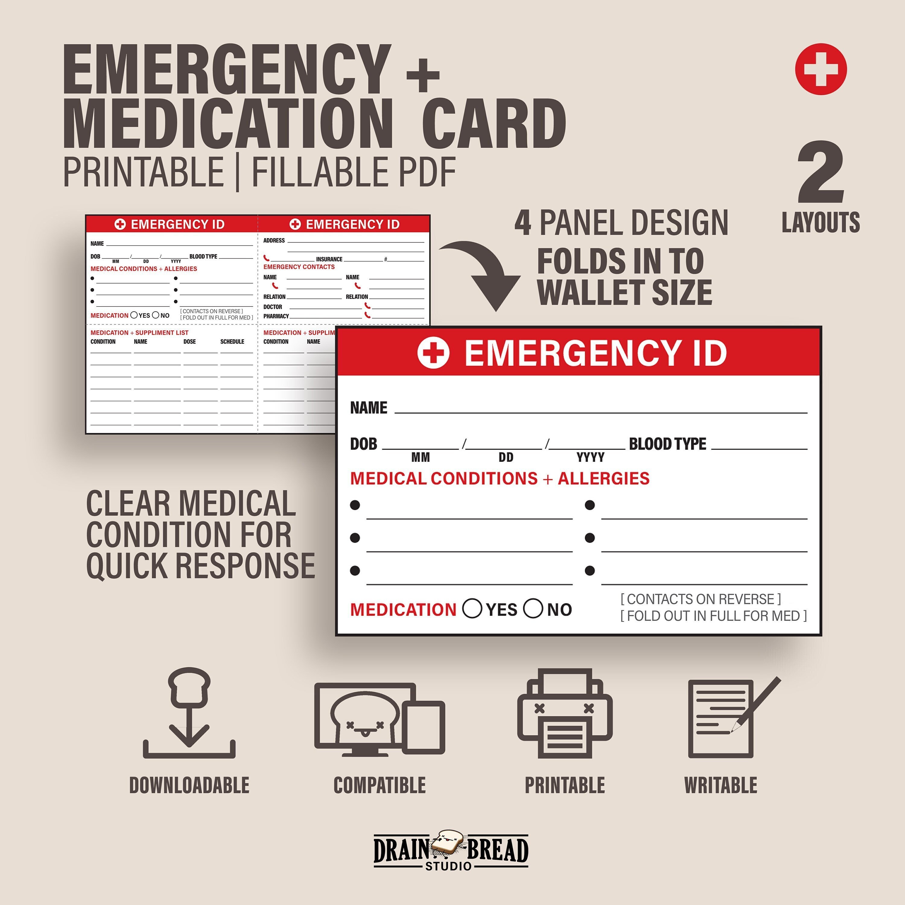 Emergency ID Card Medication List Wallet Card Emergency Etsy Australia