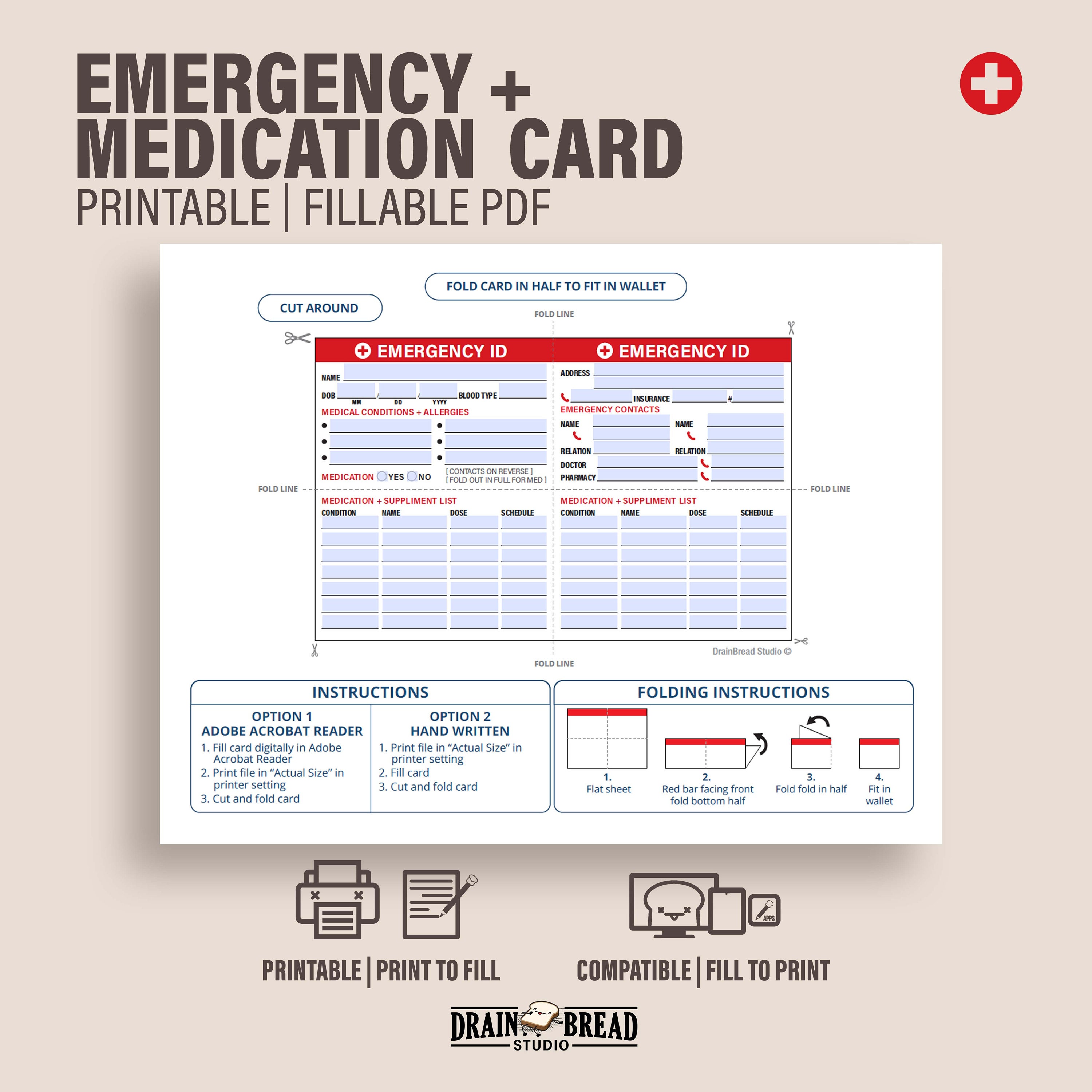 Emergency ID Card Medication List Wallet Card Emergency Etsy Australia
