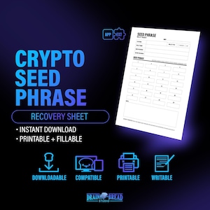 Crypto Wallet Tracker Seed Phrase Backup Recovery Phrase Log | Letter, A4 | Printable & Fillable Instant Download PDF