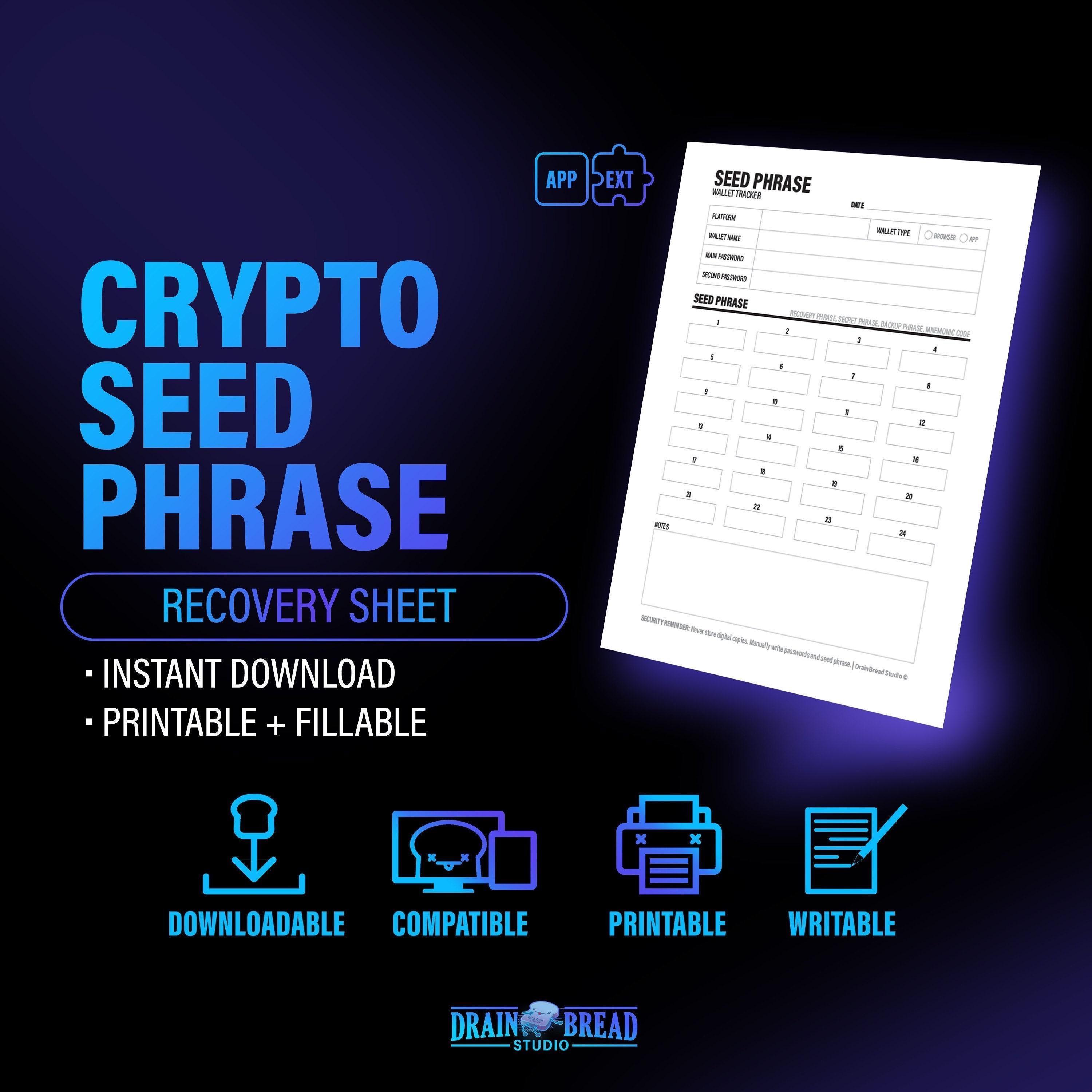 Crypto Wallet Tracker Seed Phrase Backup Recovery Phrase Log | Letter, A4 |  Printable & Fillable Instant Download PDF - Etsy