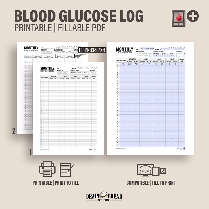 Blood Glucose Log Blood Sugar Tracker Before After Meal Schedule Log