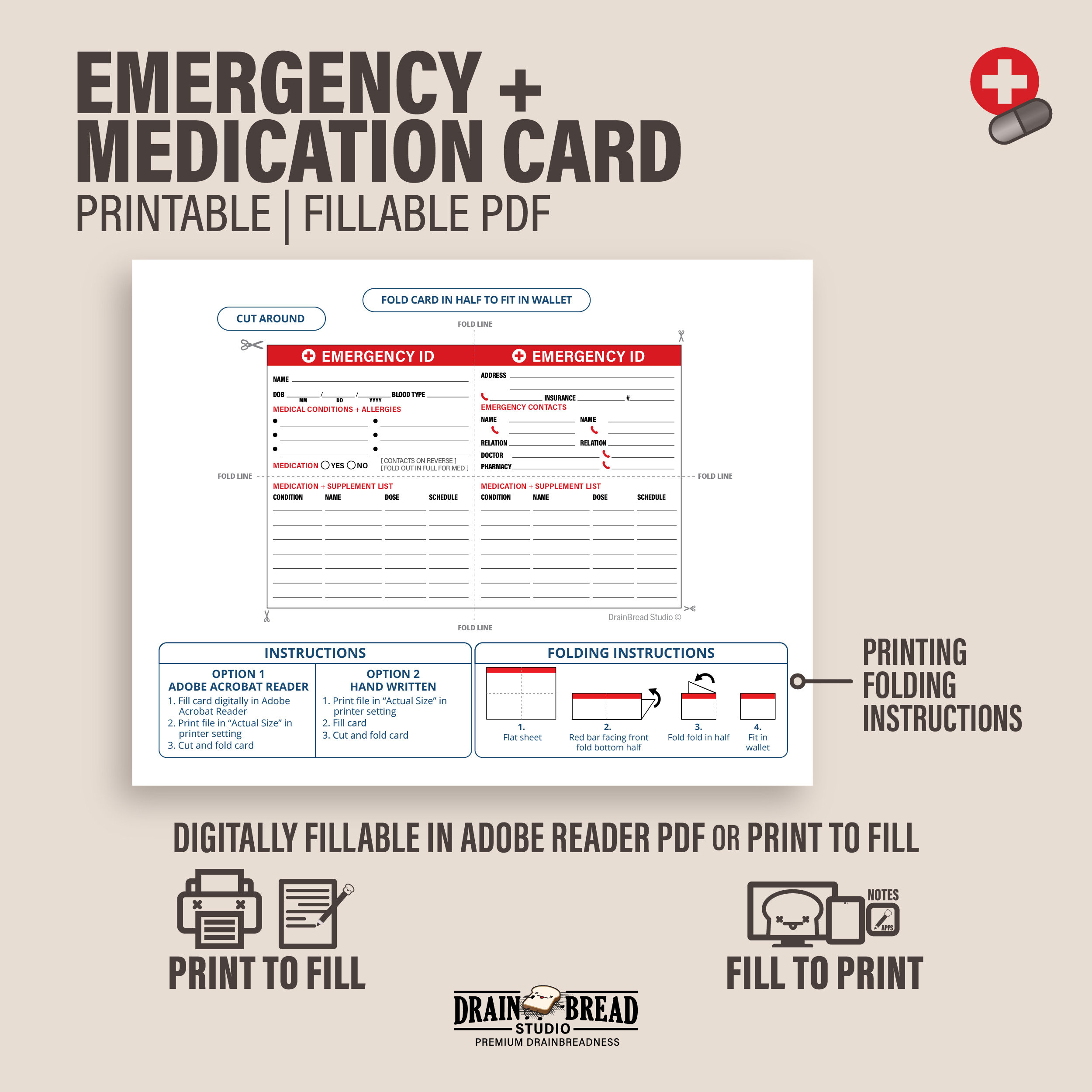 Emergency ID Wallet Card | Medication List, Personal Details ...