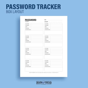 Boxlay-out wachtwoordtracker met authenticator | Letter/A4 | Afdrukbaar en invulbaar pdf-bestand direct downloaden