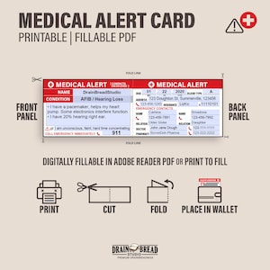 Medical Alert ID With Customisable Emergency Instructions Emergency Contact Wallet Card ...