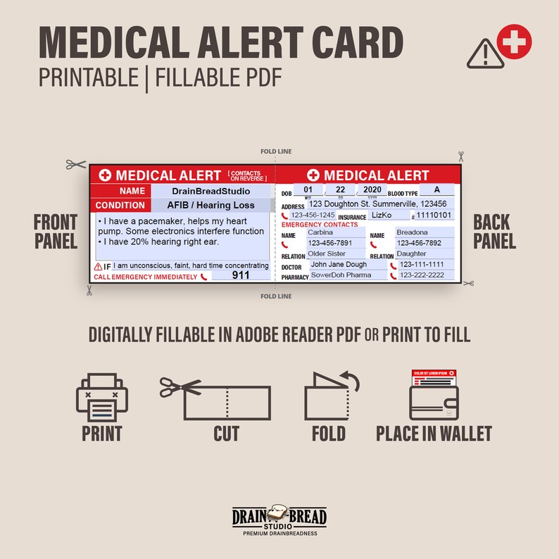 Medical Alert ID With Customisable Emergency Instructions Emergency