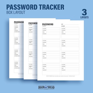 Wachtwoorden Tracker Accounts Trackerboxlay-out | Afdrukbaar en invulbaar pdf-bestand direct downloaden