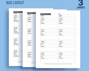 Passwords Tracker Accounts Tracker Box Layout | Printable & Fillable Instant Download PDF