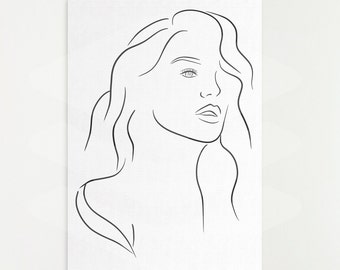 Stampa artistica minimalista di una donna, schizzo moderno di un volto femminile (download digitale)