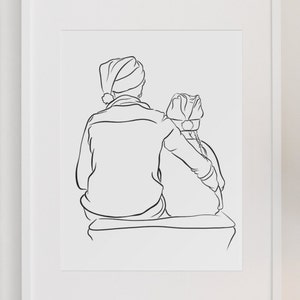 Kerst Knuffel Tekening, Vader Dochter Cadeau, Line Art, Digitale Download, Kerstkaart, Kerstmis Tag, Familie Lijn Tekening, Vakantie geschenken