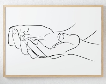 Praying Hands Line Art Print, Minimalist Home Decor (Digital Download)