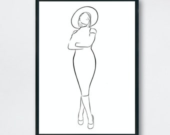 Stampa artistica minimalista di una linea femminile, ritratto di una donna moderna (download digitale)