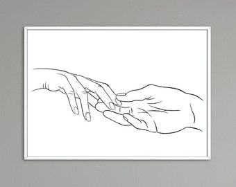 Lámina decorativa minimalista con diseño de manos (descarga digital).
