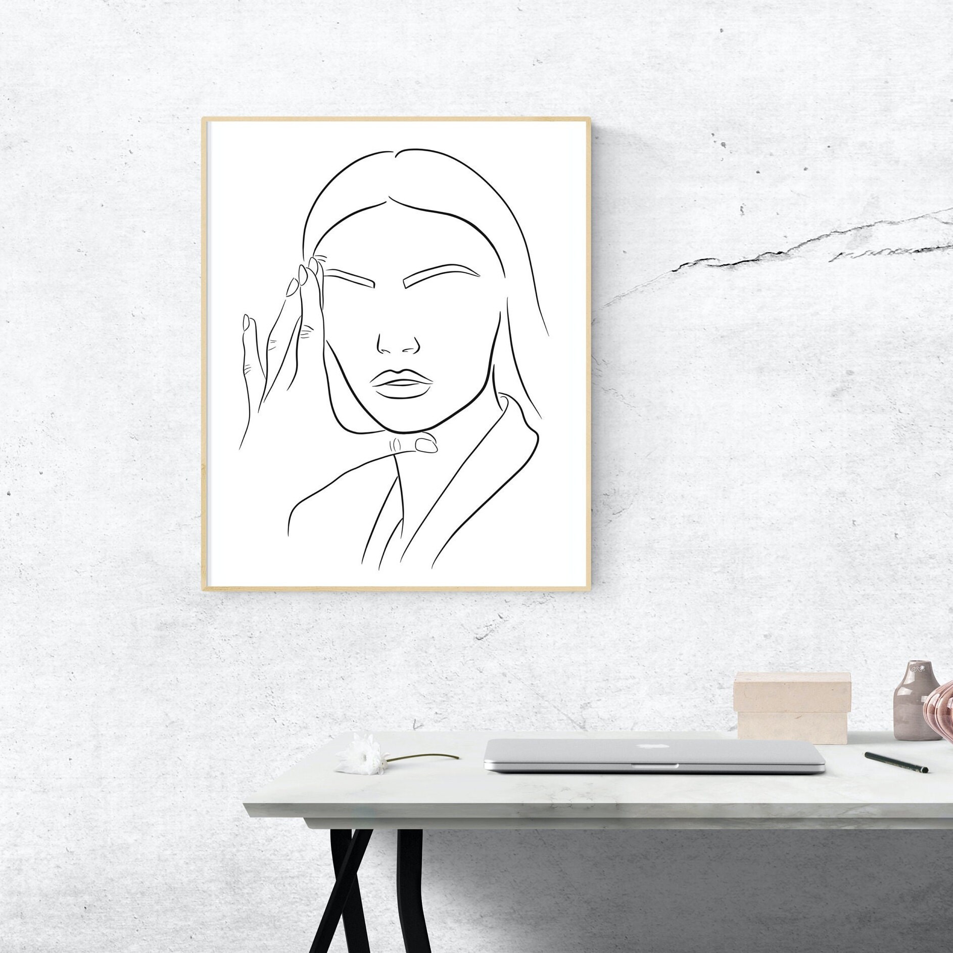 Female Minimalist Art, Woman Face Line Art, Minimalist Wall Decor ...