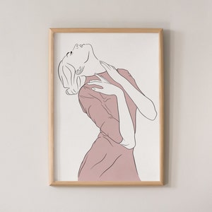 Pink Dress Line Zeichnung, Sinnlicher Kunstdruck, Dirty Pink, Digitaler Download, Ästhetik, Weibliche Kunst, Frau Körper, tanzen, minimalistische Kunst, modern