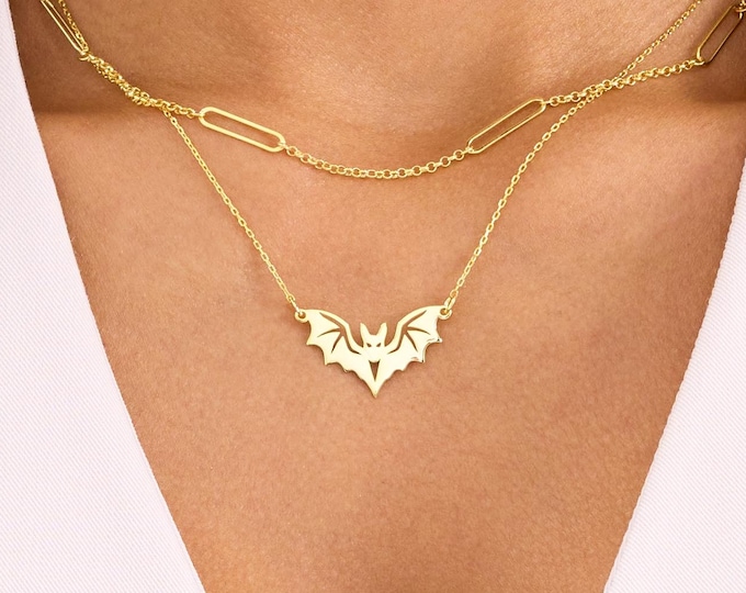 Gold Bat Necklace Halloween Gifts, Halloween Bat Pendant Necklace Silver, Vampire Bat Wings Charm | Vampire Bat Jewelry, Halloween Jewelry