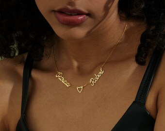 14K Gold Two Name Necklace - 2 Name Necklace Gold - Kids Name Necklace - Mother Necklace - Personalized Gift for Mom - Gift for Mom Birthday