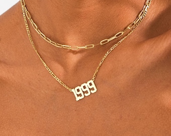 14K Gold Custom Birth Year Necklace, Personalized Year Necklace, Gold Number Necklace, Anniversary Gift for Wife, Birthday Gift for Her
