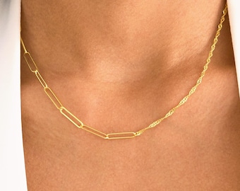925 Silver Twist Chain, Dainty Paperclip Necklace, Delicate Gold Necklace, Everyday Necklaces for Women, Simple Gold Chain Necklace for Her