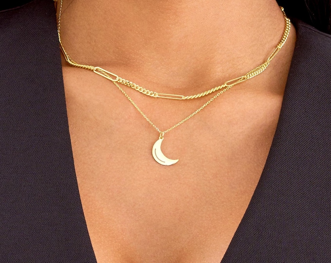 Crescent Half Moon Necklace Gold, Dainty Crescent Moon Necklace, Minimalist Moon Charm, Gold Moon Pendant, Silver Moon Necklace for Women