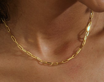 14K Gold Paperclip Chain Necklace, 12 14 16 18 20 22 inches Paper Clip Necklace, Non Tarnish 925 Silver Paperclip Chain, Link Chain Necklace
