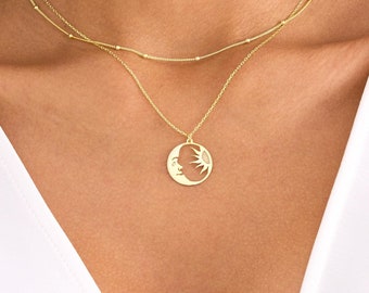 Gold Sun and Moon Necklace, Sun and Moon Charm, Sun and Moon Jewelry, Crescent Moon Necklace, Sunburst Necklace, Gold Sun Necklace for Her
