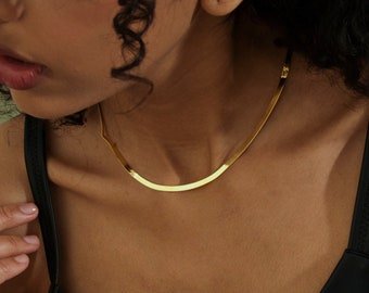 14K Gold Herringbone Chain Necklace, Snake Chain Necklace Gold, Herringbone Necklace for Her, Snake Chain Silver, Chain Necklaces for Women