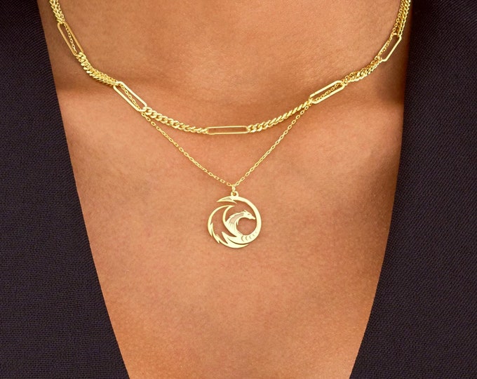 Gold Dragon Necklace for Women Men Kids | Gold Dragon Pendant, Dragon Charm, Fantasy Necklace | Dragon Lover Gifts, Christmas Gifts for Her