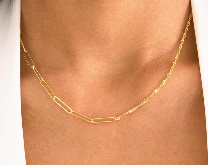 Gold Chain Necklace for Women, Twist Chain, Paperclip Chain, Thin Rope Necklace, Paperclip Necklace, Dainty Gold Chain Necklace for Her