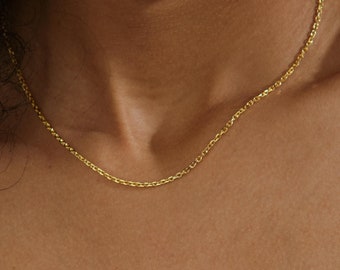 14K Solid Gold Cable Chain Necklace, Thin Gold Chain Necklace, Sterling Silver Cable Chain, 12 to 24 inch Chain Necklace, Simple Gold Chain
