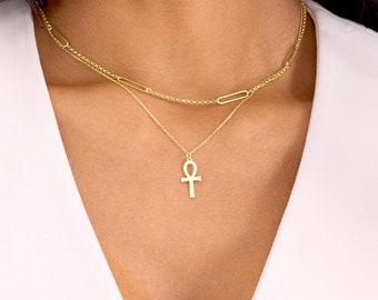 Gold Ankh Necklace for Women, Ankh Pendant Silver, Ankh Charm Gold, Ankh Jewelry, Ankh Cross Necklace | Christmas Gift for Her, Gift for Mom
