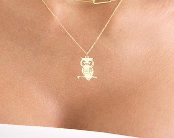 Owl Pendant Necklace Gold Vermeil - Wise Owl Charm Jewelry Gift for Her - Minimalist Animal Necklace - Graduation Gift - Symbol of Wisdom