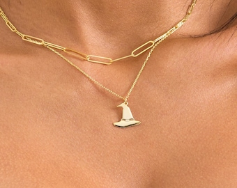 Gold Halloween Witch Hat Necklace, Witchy Necklace for Women | Witch Hat Pendant, Witch Hat Charm, Witch Jewelry | Halloween Witch Gift