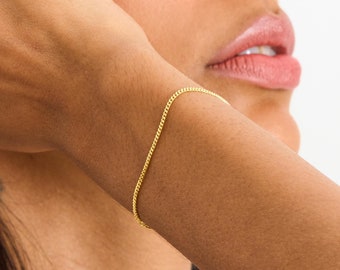 925 Silver Curb Bracelet for Women, Mom and Kids | Dainty Curb Chain Bracelet, Thin Curb Chain | Everyday Gold Chain Bracelet, Gifts for Her