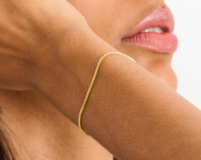 925 Silver Curb Bracelet for Women, Mom and Kids | Dainty Curb Chain Bracelet, Thin Curb Chain | Everyday Gold Chain Bracelet, Gifts for Her