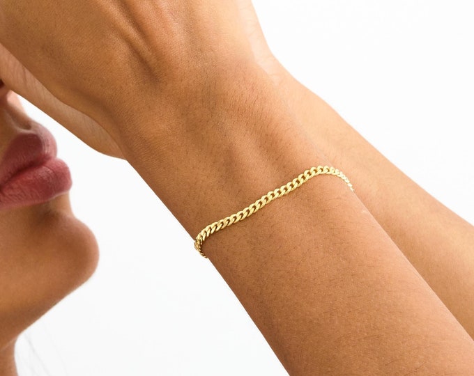 Thick Gold Curb Chain Bracelet for Women, Men or Kids | Curb Link Chain, 925 Silver Curb Chain | Chunky Chain Bracelet, Everyday Bracelet