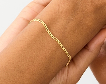 925 Silver Dainty Figaro Bracelet, Gold Figaro Chains for Women, Simple Gold Figaro Chain, Figaro Link Bracelet, Birthday Gifts for Her