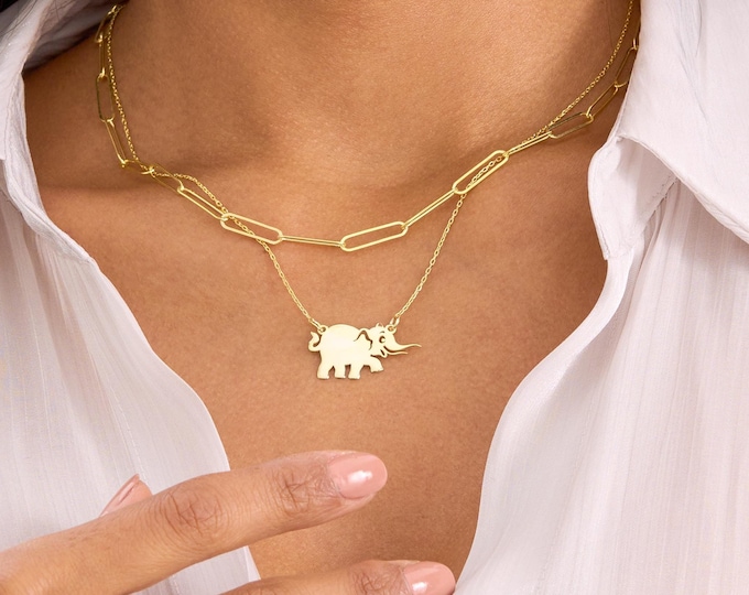 Dainty Elephant Necklace for Women, Gold Elephant Pendant, 925 Silver Elephant Charm, Cute Elephant Jewelry for Her, Birthday Gifts for Mom