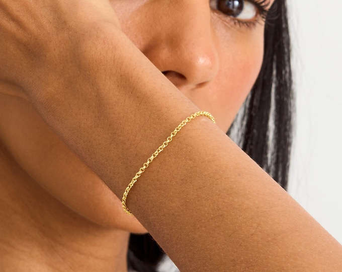 Gold Rolo Chain Bracelet, 925 Silver Rolo Chain, Delicate Chain Bracelet, Everyday Simple Gold Bracelet, Dainty Gold Bracelet for Women